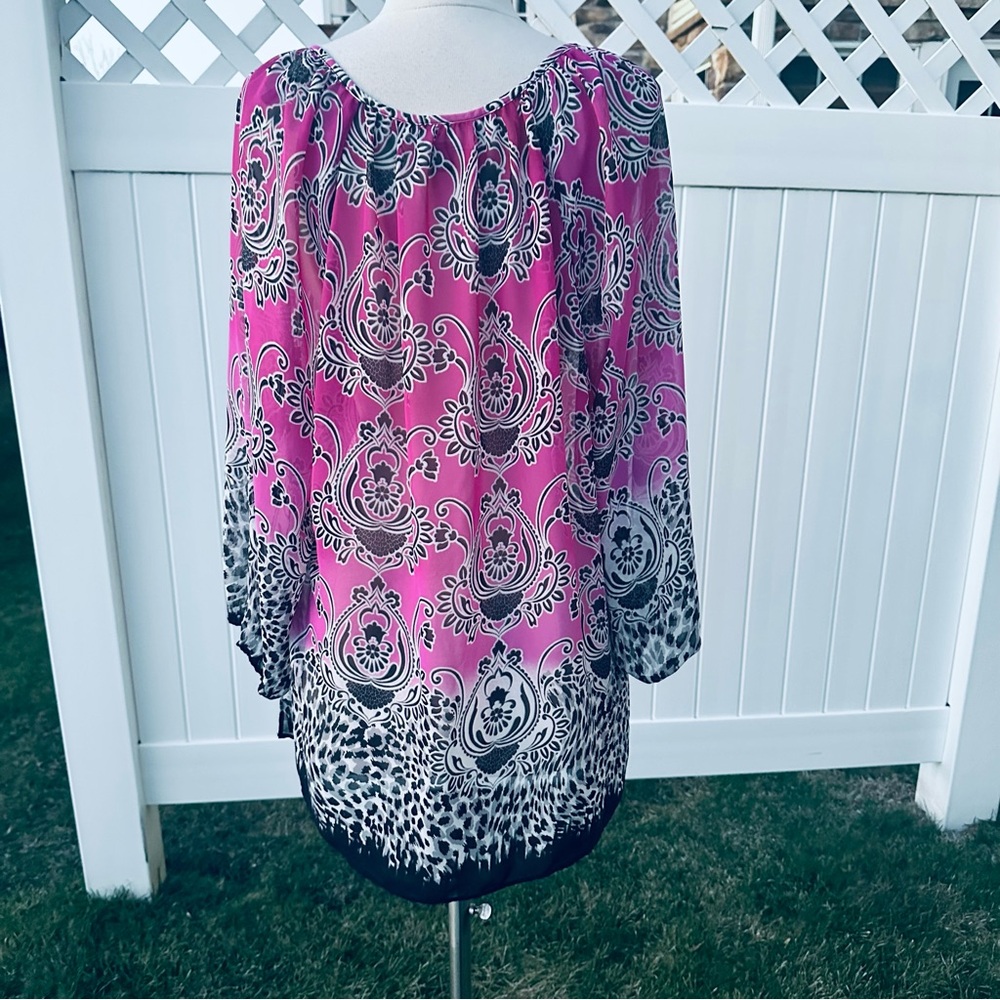 JM Collection Stylish Purple Floral Tunic XL - Picture 9 of 15